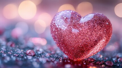 Fototapeta premium Sparkling heart on dark background with bokeh lights