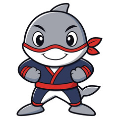 Cute Cartoon Shark Character Mascot Standing With Confident Expression on White