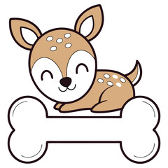 Cartoon Fawn Lying on Bone, Cute Baby Deer, White Spots, Adorable Animal