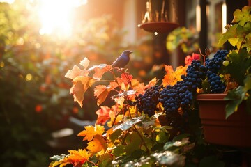 Bluebird in Autumn Garden