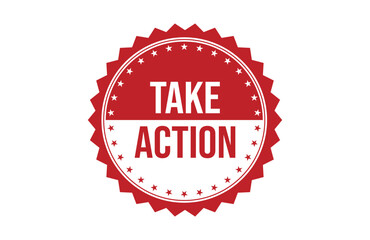 Take action red ribbon label banner.
