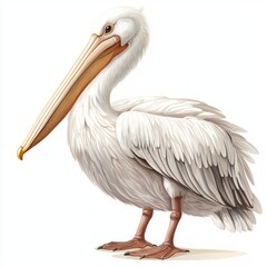 Obraz premium Elegant White Pelican with Long Bill Standing Gracefully Against a Clean Background