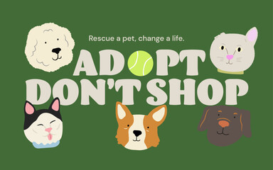 Social Media Banner for Pet Adoption. Adopt Don’t Shop. Dog and Cat Rescue Design. Adopt a pet.