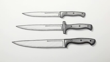 Fototapeta premium Collection of knife types blades in a drawing style