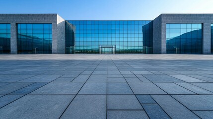 Fototapeta premium Modern glass building with spacious plaza.