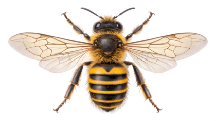 Wasp isolated on white background with detailed close-up showing wings and body