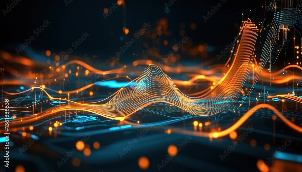Wall mural flowing patterns reflect advanced technology themes.