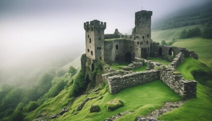 Ghostly Castle Ruins Shrouded in Mist