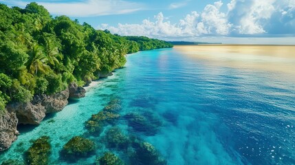 Obraz premium Tropical Island Paradise: Ocean, Beach, & Lush Green - Aerial Views