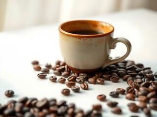 Fototapeta premium A warm cup of coffee with a rich aroma, freshly roasted beans, bold flavor, and an elegant touch to enjoy the day