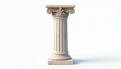 Marble pedestal column isolated on white background. Designer plant stand, architectural element, for product display, decor art gallery. Elegant, minimalist design for interior decoration