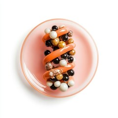 A molecular model of DNA with vibrant colors illustrating the double helix structure and base pair connections.