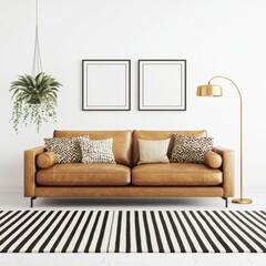 Cozy Living Room with Stylish Brown Sofa and Minimalist Decor Elements