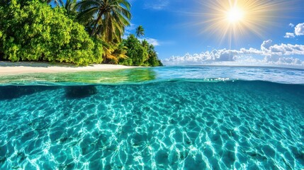 Fototapeta premium Tropical Beach Paradise: Underwater & Above - Tropical Escapes: The.