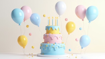 Three-Tiered Cake With Balloons Decoration