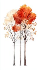 Three stylized trees with vibrant autumn foliage in shades of orange and yellow, set against a soft backdrop, capturing the essence of fall.