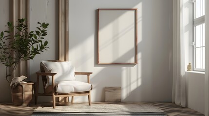 **: Basic 3D rendering of a wooden frame with a smooth finish, highlighting the organic patterns and simplicity at wall.