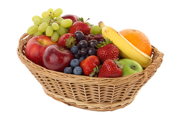 Colorful fruit basket filled with fresh produce isolated on transparent background