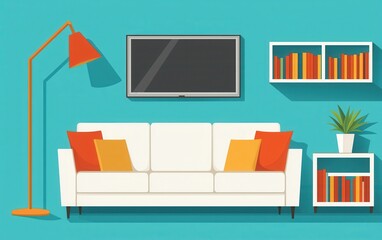 Cozy Living Room with Modern Sofa and Colorful Decor Elements