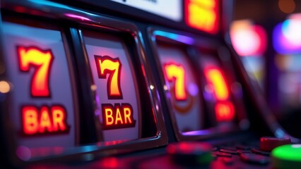 Slot Machine Display With Triple Sevens
