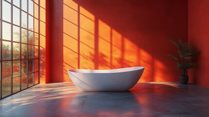 Freestanding bathtub in a minimalist bathroom, showcasing clean contemporary design and serene simplicity.