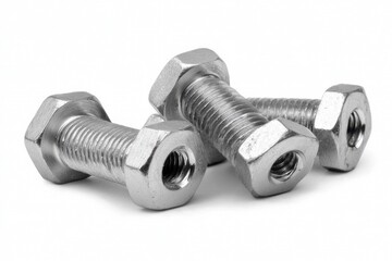Close-Up of Silver Metal Bolts on White Background for Industrial Use