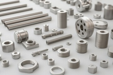 Assorted Metal Components Including Screws, Nuts, and Bolts