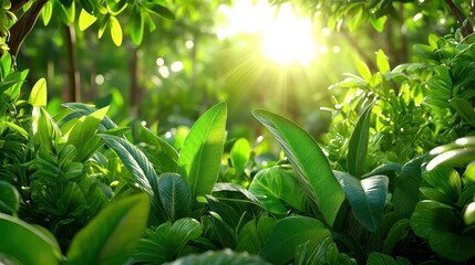 Lush Tropical Rainforest Sunlight Green Leaves - Nature and Sustain.
