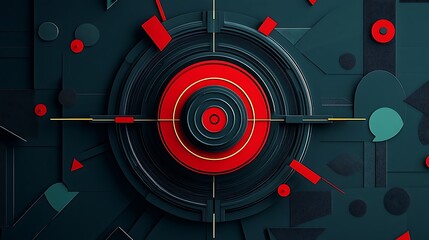 Abstract Red and Black 3D Render: Geometric Target Design AI Generated