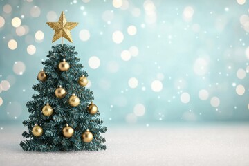 Obraz premium Decorative Christmas Tree with Gold Ornaments and Star Topper
