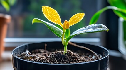 New Plant Sprout Thriving in Home Window Light AI Generated