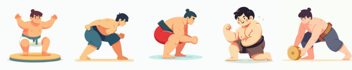 vector collection of a young male athlete wrestling