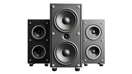 Fototapeta premium Harmony of Sound: A set of modern black speakers ready to deliver dynamic audio, illustrating sound technology with clarity.