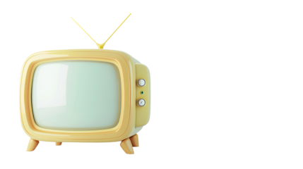 Retro TV Icon: A nostalgic, eye-level view of a charming retro television set, a relic of the past, against a minimalist backdrop, evoking a sense of vintage appeal and the simplicity of bygone eras.