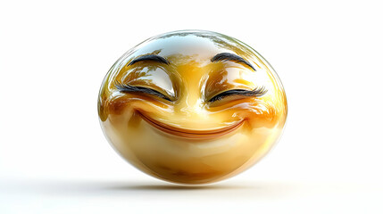Smiling Yellow 3D Sphere Emoji on White Background