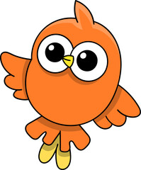 Cute Orange Cartoon Bird Character with Big Eyes and Open Wings in Flying Pose