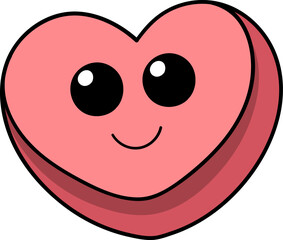 Cute Pink Cartoon Heart Character with Big Eyes and Sweet Smile for Love and Kids Designs