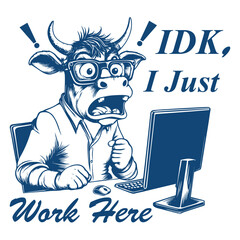 idk i just work here - Funny cow t-shirt design sublimation, Vintage animal t-shirt design, animal sayings typography shirt
