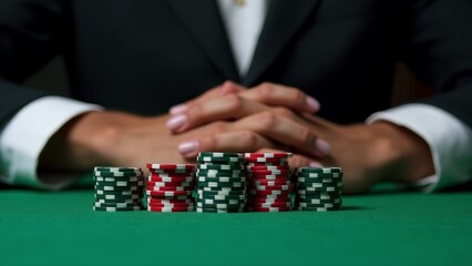 Naklejka premium Poker Chips With Hands On Table