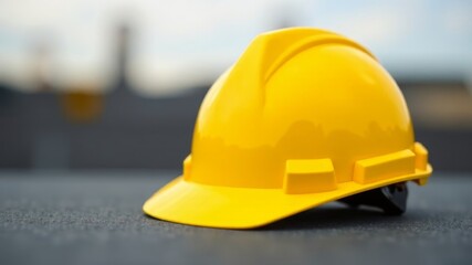 a new yellow construction worker's helmet lies on the table