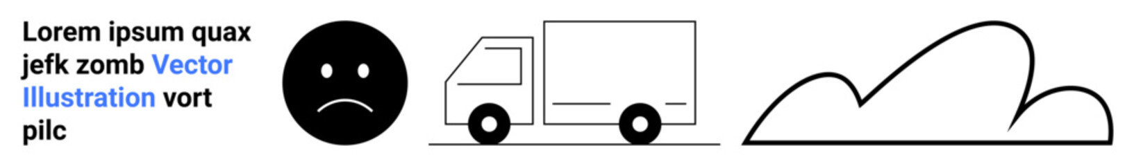 Fototapeta premium Minimalist sad face next to a delivery truck approaching an abstract mountain-thumbs up form. Ideal for logistics, delivery challenges, emotions in business, navigation, obstacles, teamwork, simple