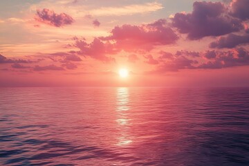 Fototapeta premium The Resplendent Magnificence of Sunrise: Ethereal Hues and the Infinite Ocean Horizon