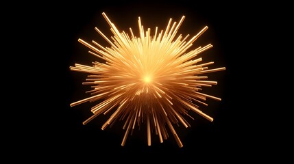 Fototapeta premium A radiant, golden burst of numerous cylindrical shapes erupts from a central point, creating a dynamic and luminous explosion against a stark black backdrop.