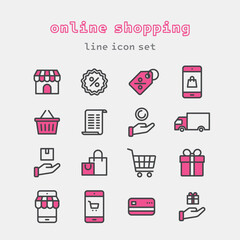 Online shopping line icon set