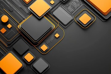 Dynamic abstract design featuring black and orange shapes digital art contemporary style high-contrast environment