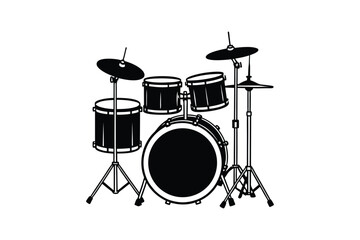 drums musical instruments Black white drum set silhouette vector Style illustration
