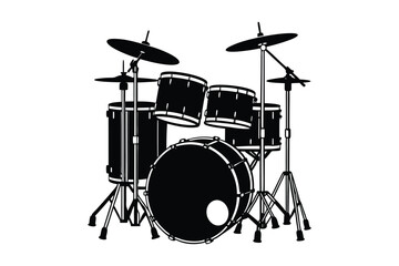 drums musical instruments Black white drum set silhouette vector Style illustration