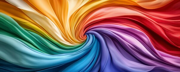 Fototapeta premium Vibrant colorful fabric swirl studio textile art creative environment aerial view textile concept