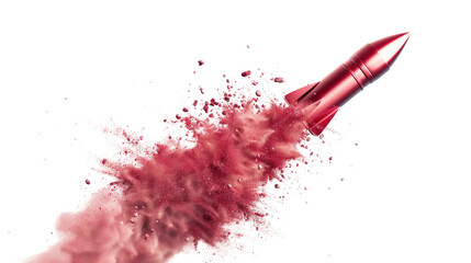 soaring ambition: A dynamic image capturing a red rocket taking flight, leaving a trail of vibrant, colorful smoke behind as it ascends, symbolizing progress and innovation.