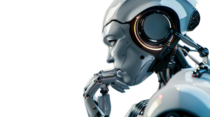 Contemplation of the Future: A close-up portrait of a futuristic robot, its metallic face etched with an expression of deep thought.
